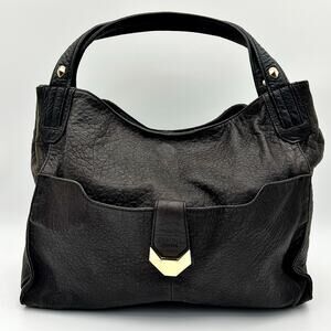 Vintage Perlina New York Leather Hobo Bag Black Pebbled Shoulder Purse Y2K Gold